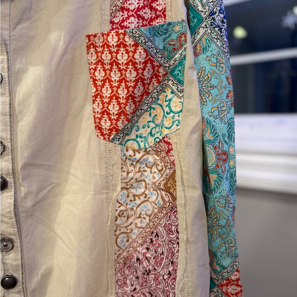 POL Multicolor Patchwork Button-Up Top NWT - image 2